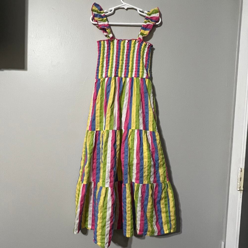 Zunie Girl Rainbow Stripe Smocked Maxi Dress Girls 10/12 Lined